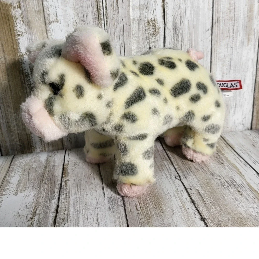 Douglas Cuddle Toys Plush Pig Spotted Black Gray Cream Stuffed Animal Toy - Picture 2 of 9